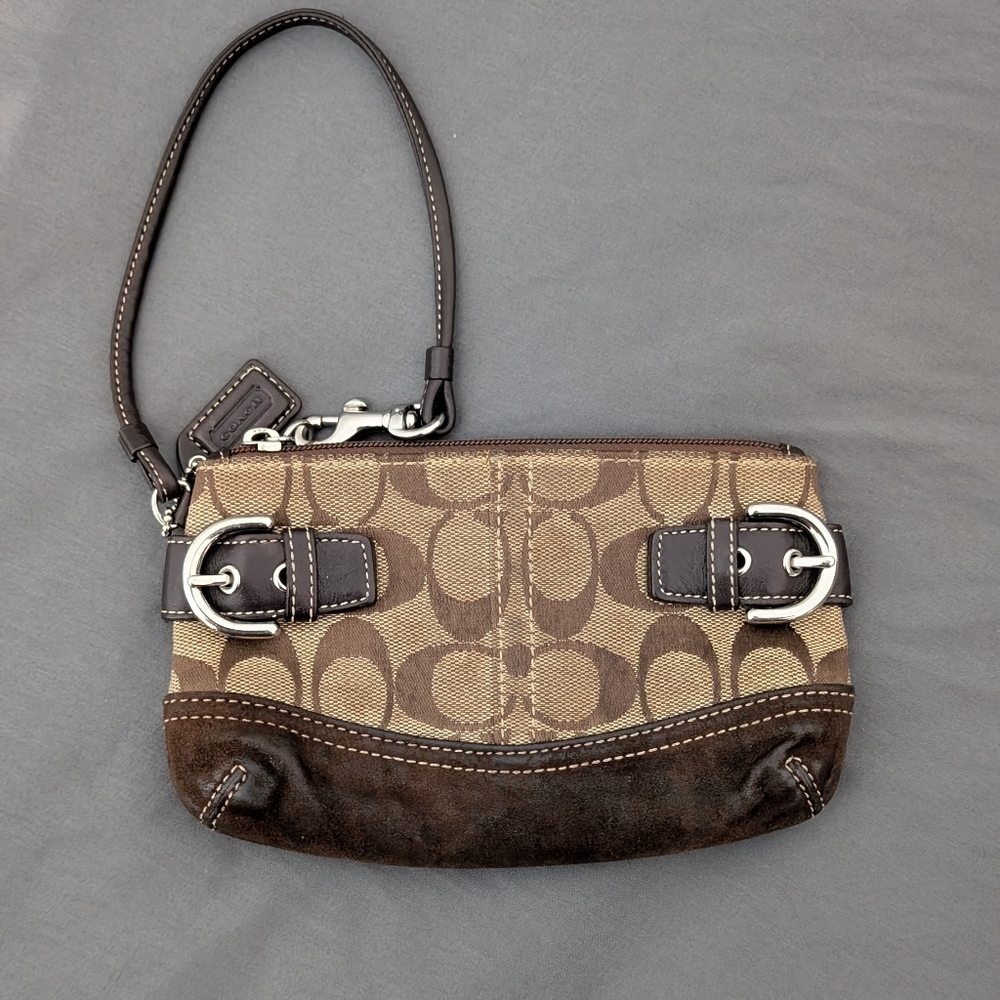 Coach Brown Signature Wristlet With Buckles